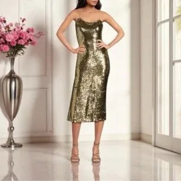 Gianni Bini Gold Sequin Bodycon Midi Dress SZ‎ XS/S NWT - Picture 1 of 11